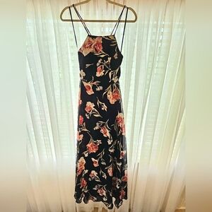 Navy Blue Floral Print Lace-Up Maxi Dress by Lulu's